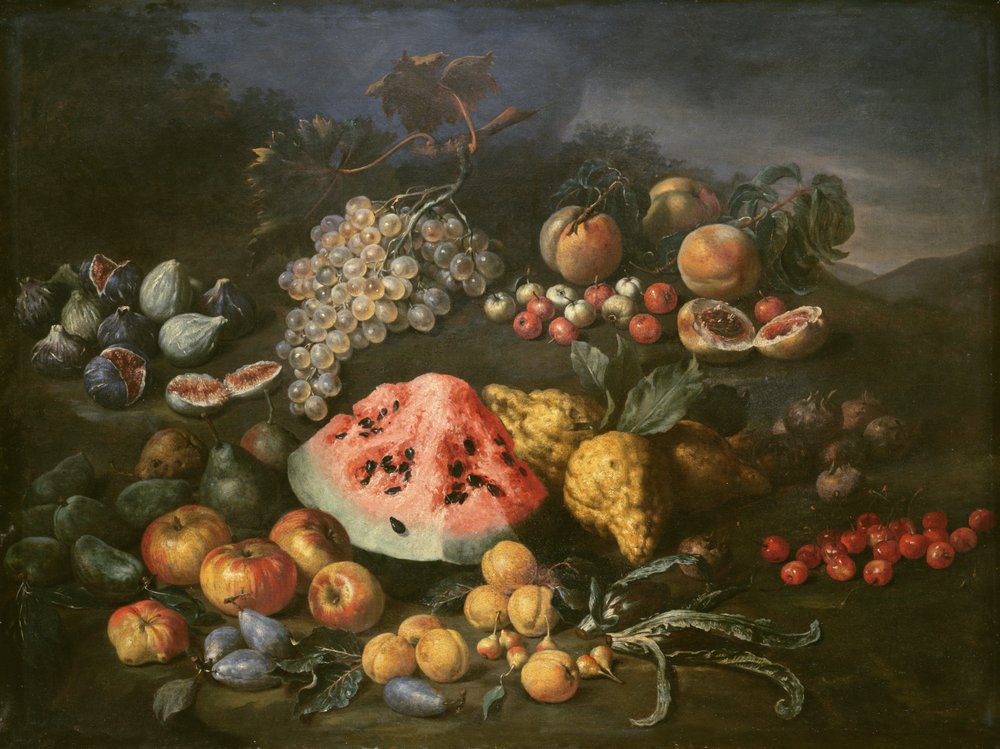 油彩 静物画 桃と黒い壺